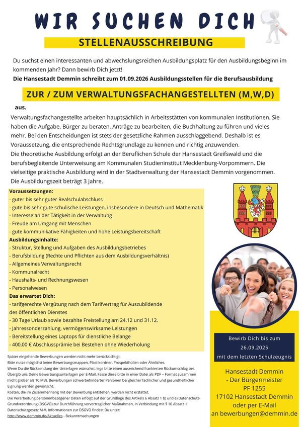 Bild vergr&ouml;&szlig;ern: Ausschreibung Ausbildung VFA