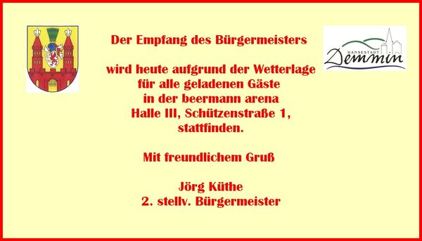 Mitteilung zum Empfang des Bürgermeisters