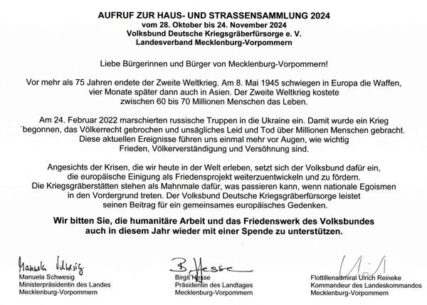 Aufruf Haus- und Straßensammlung