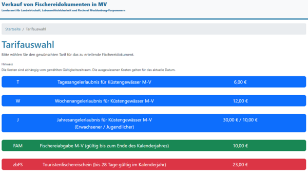Verkauf von Fischereidokumenten in MV